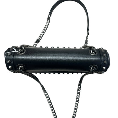 PRADA Studded Leather Flap Chain Shoulder Bag Black  PR193