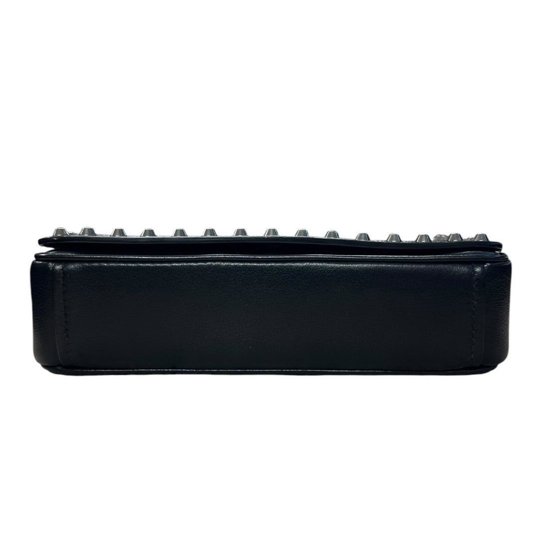 PRADA Studded Leather Flap Chain Shoulder Bag Black  PR193