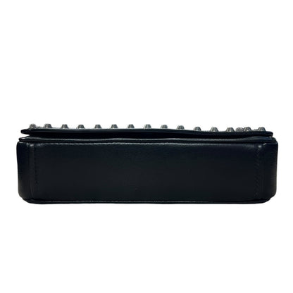 PRADA Studded Leather Flap Chain Shoulder Bag Black  PR193