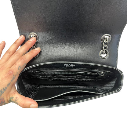 PRADA Studded Leather Flap Chain Shoulder Bag Black  PR193