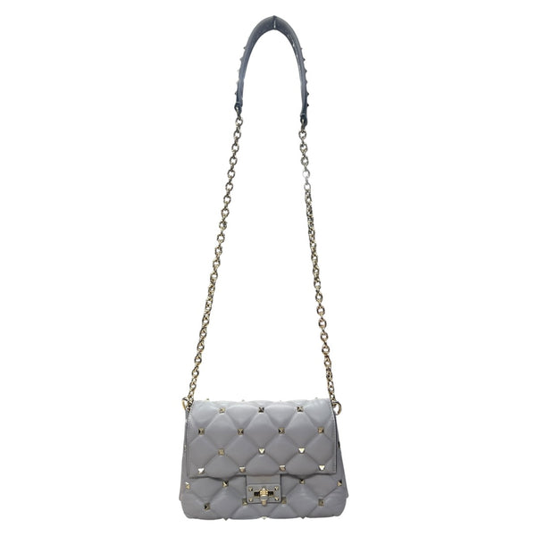 VALENTINO GARAVANI Rockstud Leather Chain Shoulder Bag Gray PR194