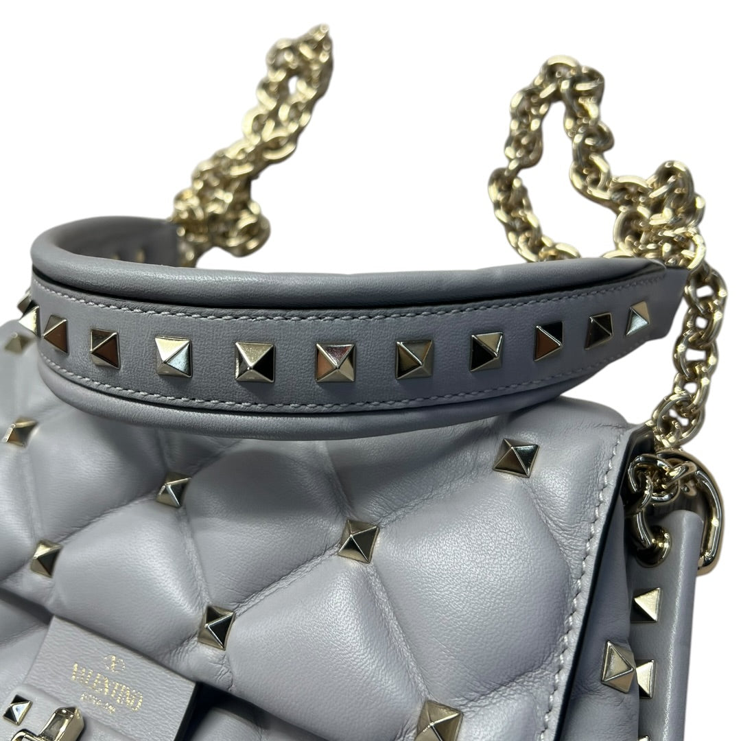 VALENTINO GARAVANI Rockstud Leather Chain Shoulder Bag Gray PR194