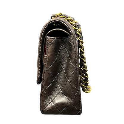 CHANEL Classic Double Flap 25 Matelasse Lambskin Brown Gold Hardware Chain Shoulder Bag CH2120
