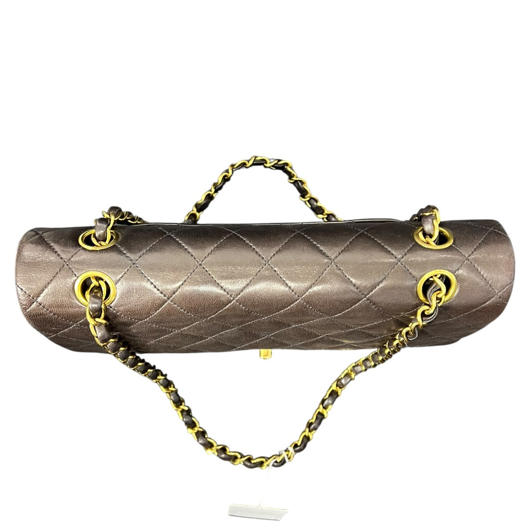 CHANEL Classic Double Flap 25 Matelasse Lambskin Brown Gold Hardware Chain Shoulder Bag CH2120