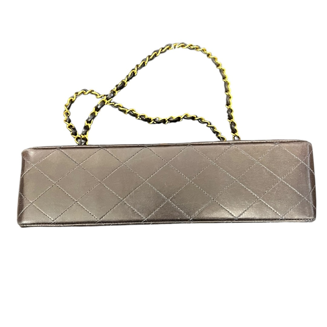 CHANEL Classic Double Flap 25 Matelasse Lambskin Brown Gold Hardware Chain Shoulder Bag CH2120