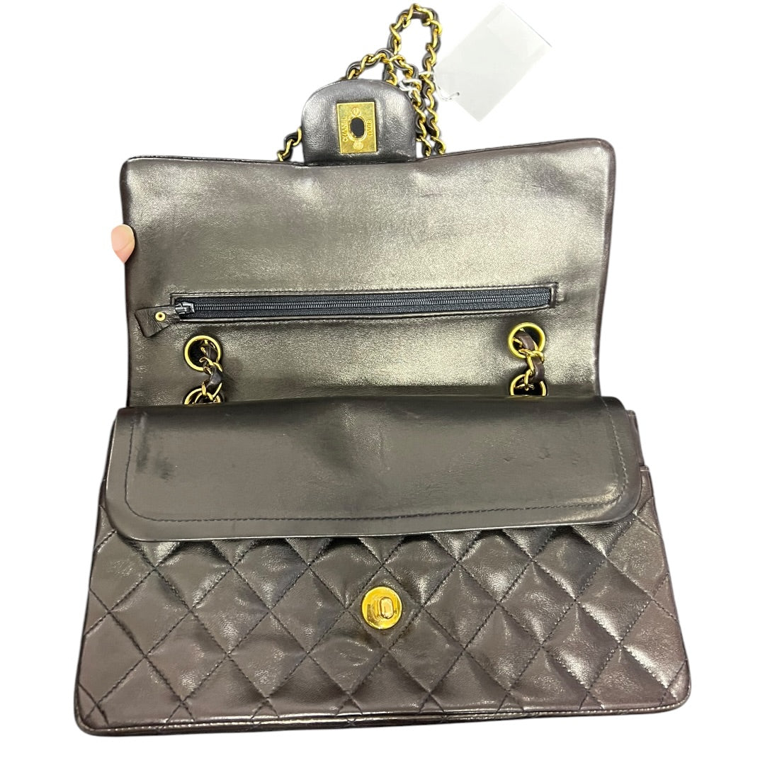 CHANEL Classic Double Flap 25 Matelasse Lambskin Brown Gold Hardware Chain Shoulder Bag CH2120