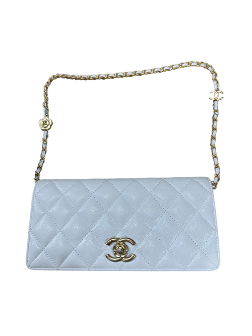 Chanel Matelasse 21 Camellia CC Wallet on Chain WOC White Caviar Leather Gold Hardware - CH2080