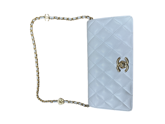 Chanel Matelasse 21 Camellia CC Wallet on Chain WOC White Caviar Leather Gold Hardware - CH2080