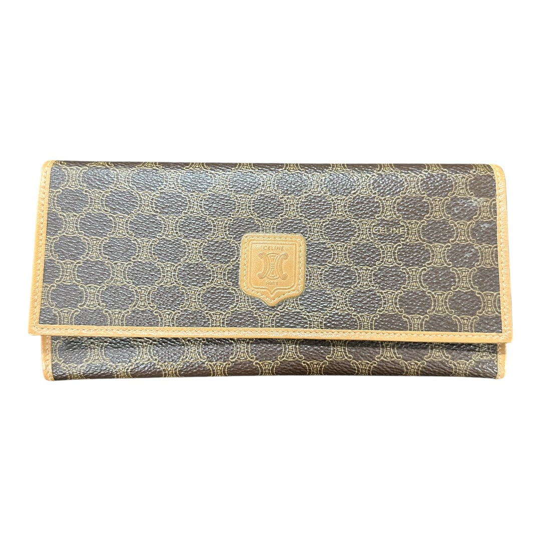 Authentic Celine Vintage Macadam Canvas Flap Long Wallet CE253