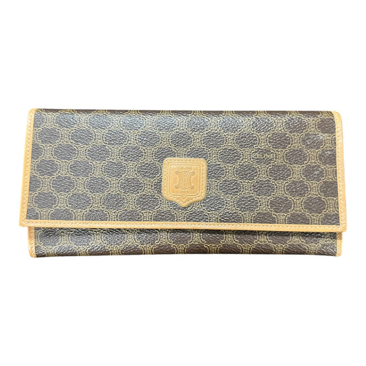 Authentic Celine Vintage Macadam Canvas Flap Long Wallet CE253