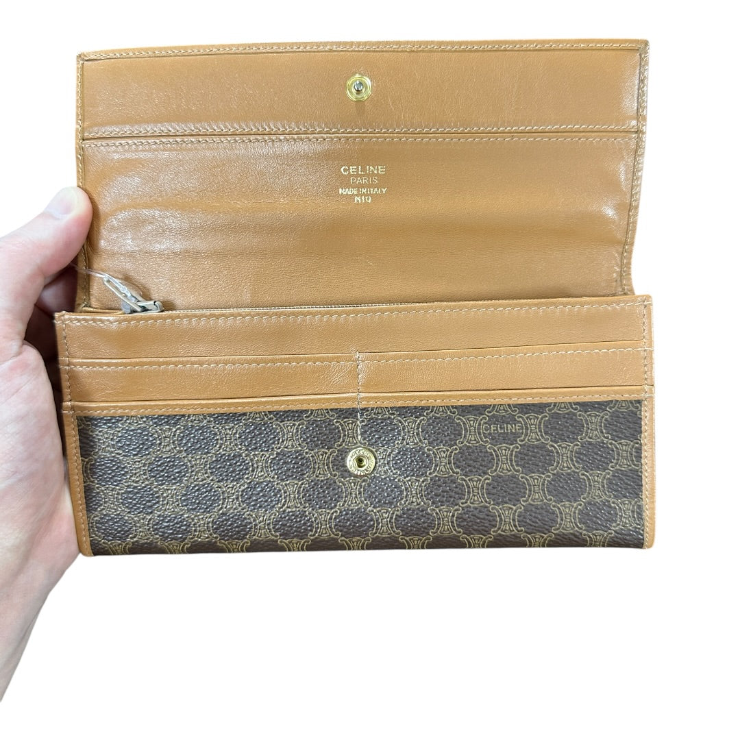 Authentic Celine Vintage Macadam Canvas Flap Long Wallet CE253