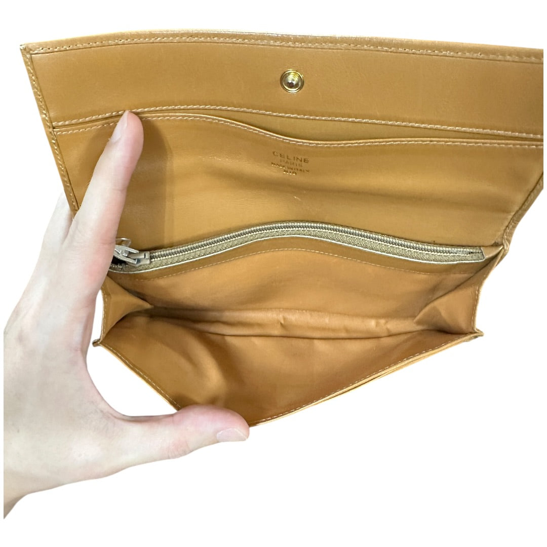 Authentic Celine Vintage Macadam Canvas Flap Long Wallet CE253