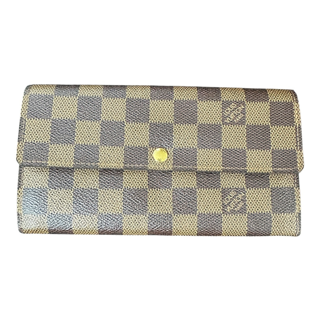 Authentic Louis Vuitton Damier Ebene Canvas Sarah Flap Long Wallet LO2155