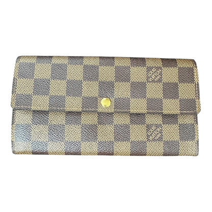 Authentic Louis Vuitton Damier Ebene Canvas Sarah Flap Long Wallet LO2155
