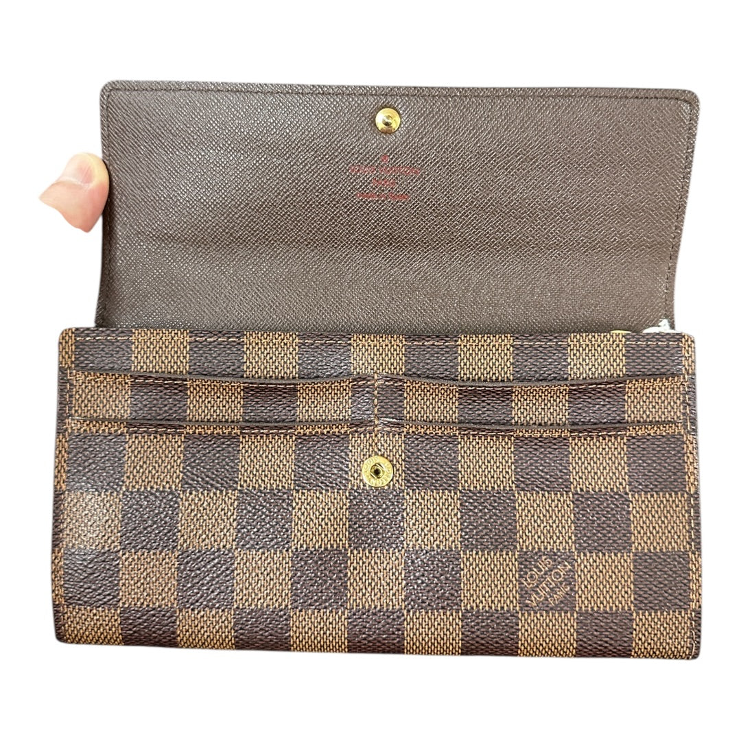 Authentic Louis Vuitton Damier Ebene Canvas Sarah Flap Long Wallet LO2155
