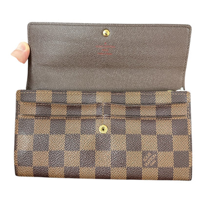 Authentic Louis Vuitton Damier Ebene Canvas Sarah Flap Long Wallet LO2155