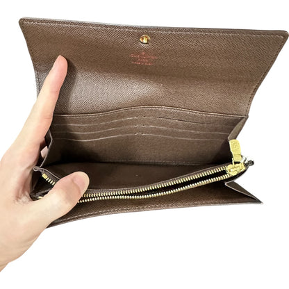 Authentic Louis Vuitton Damier Ebene Canvas Sarah Flap Long Wallet LO2155