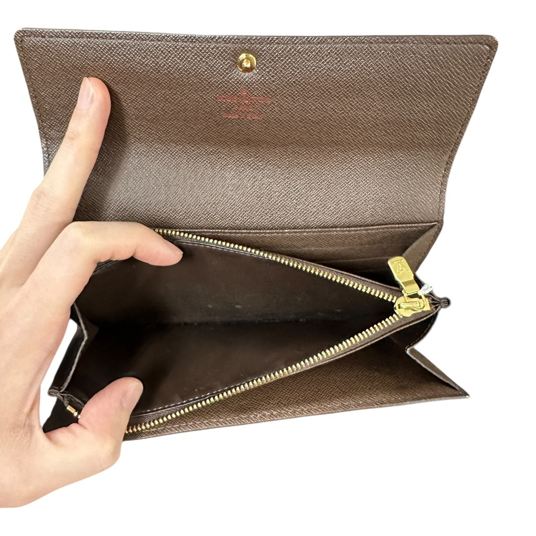 Authentic Louis Vuitton Damier Ebene Canvas Sarah Flap Long Wallet LO2155