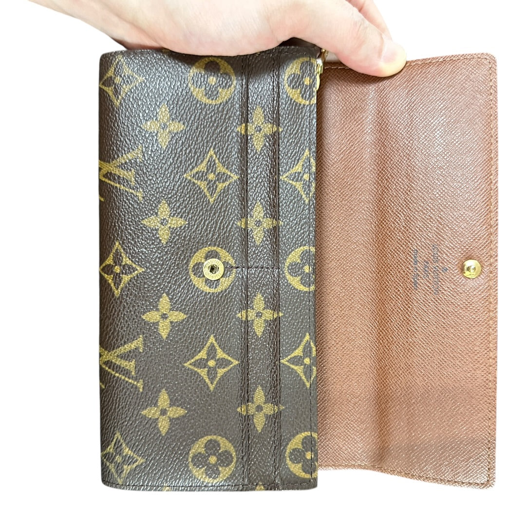 Authentic Louis Vuitton Monogram Canvas Sarah Flap Long Wallet LO2157