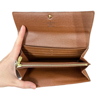 Authentic Louis Vuitton Monogram Canvas Sarah Flap Long Wallet LO2157