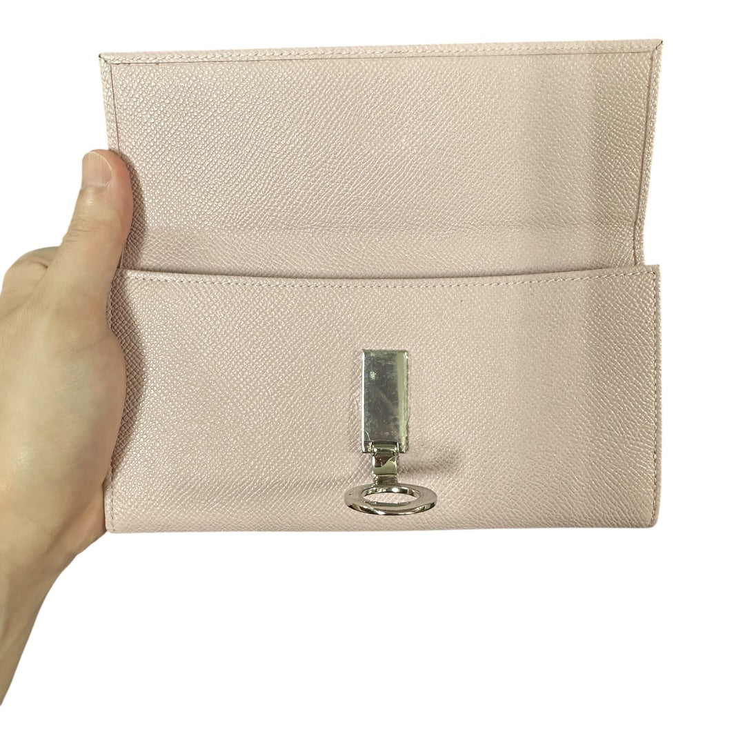 Authentic Bvlgari Bvlgari Logo Clip Leather Long Wallet Light Pink BV58
