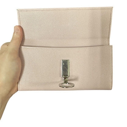 Authentic Bvlgari Bvlgari Logo Clip Leather Long Wallet Light Pink BV58