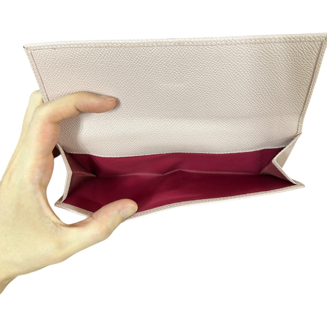 Authentic Bvlgari Bvlgari Logo Clip Leather Long Wallet Light Pink BV58