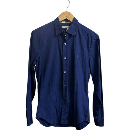 Authentic Burberry Brit Long Sleeve Shirt Blue with Check Trim BU1014