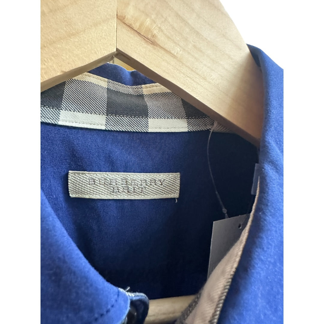 Authentic Burberry Brit Long Sleeve Shirt Blue with Check Trim BU1014