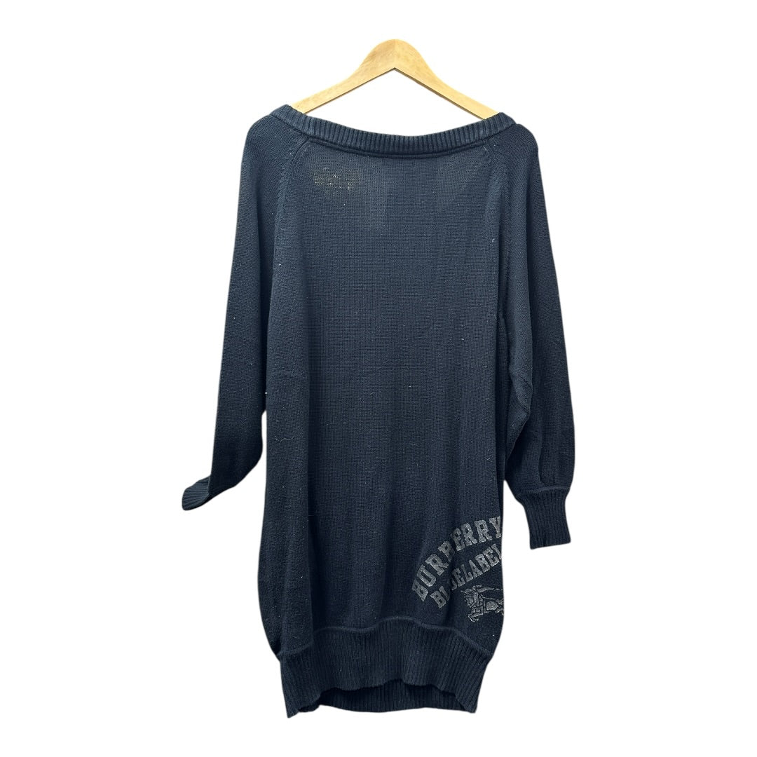 Authentic Burberry Blue Label Black Knit Tunic Dress with Back Logo BU1020