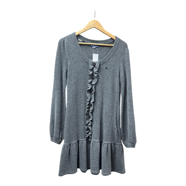 Authentic Burberry Blue Label Gray Ruffle Knit Dress with Back Ribbon BU1098