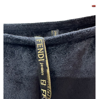 Authentic FENDI JEANS Black Velour Long Skirt with Logo Tape FE248