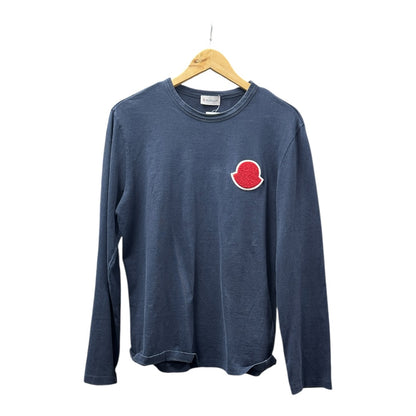 Authentic Moncler Navy Blue Long Sleeve T-Shirt with Large Red Logo MO217