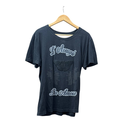 Authentic GUCCI "L'Aveugle Par Amour" Butterfly Patch T-Shirt Black Gu554