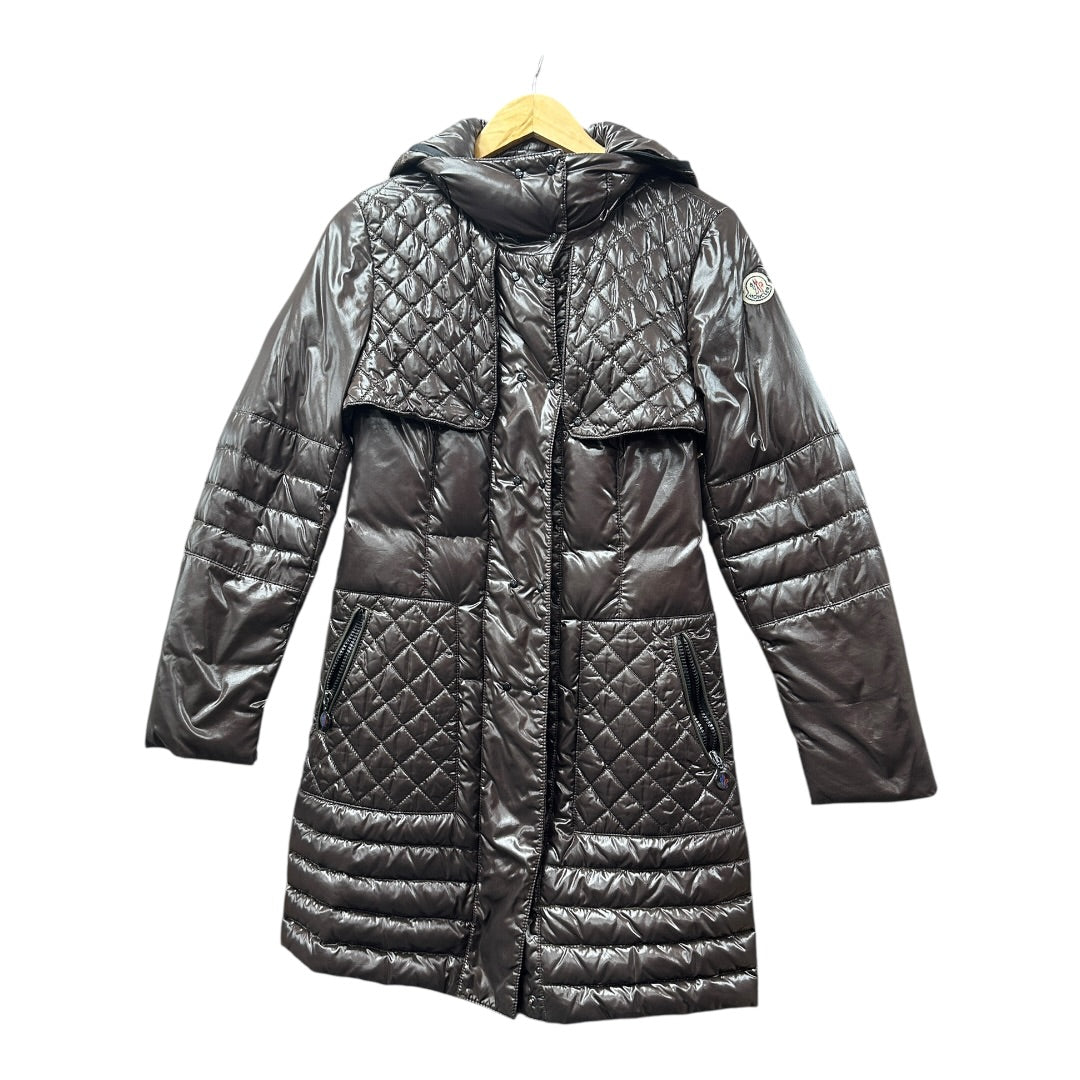 Authentic Moncler Brown Quilted Long Down Coat with Belt MO250