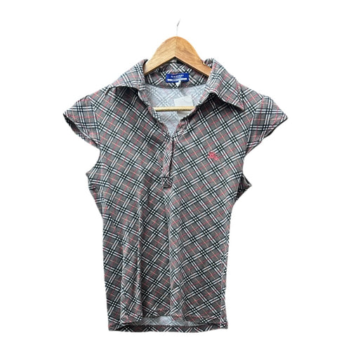 Authentic Burberry Blue Label Check Pattern Top with Embroidered Logo BU1178