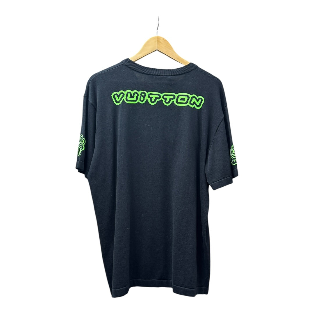 Authentic Louis Vuitton Black & Neon Green 1854 Logo Knit Top Tk49