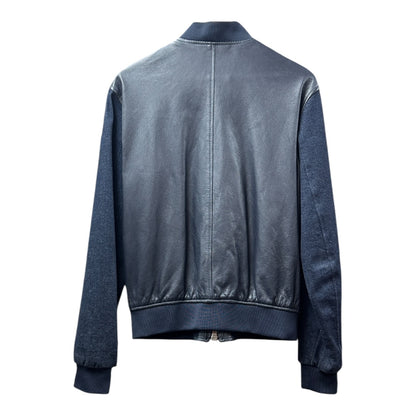 Authentic Armani Jeans Navy Leather & Fabric Bomber Jacket Made in Italy KA381