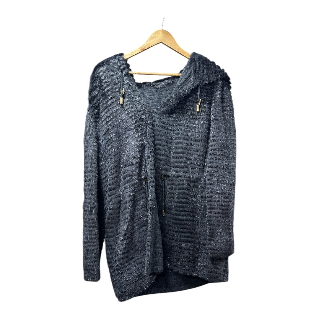 Authentic FENDI Roma Textured Fur Hooded Coat Charcoal Gray KA382