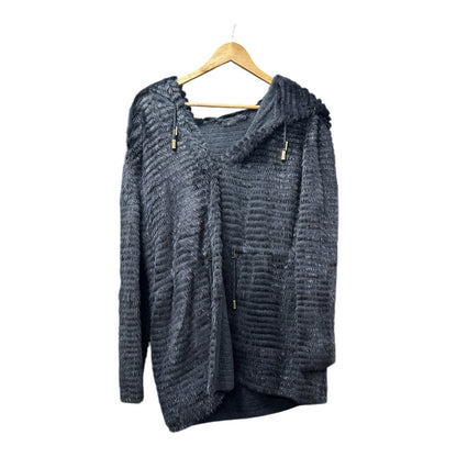 Authentic FENDI Roma Textured Fur Hooded Coat Charcoal Gray KA382