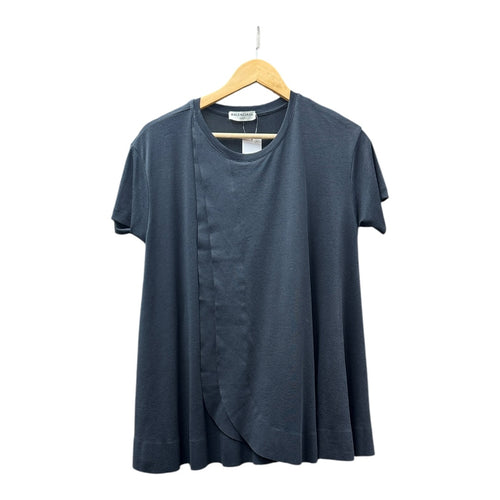 Authentic Balenciaga Black Asymmetric Drape Short Sleeve Top Ba37