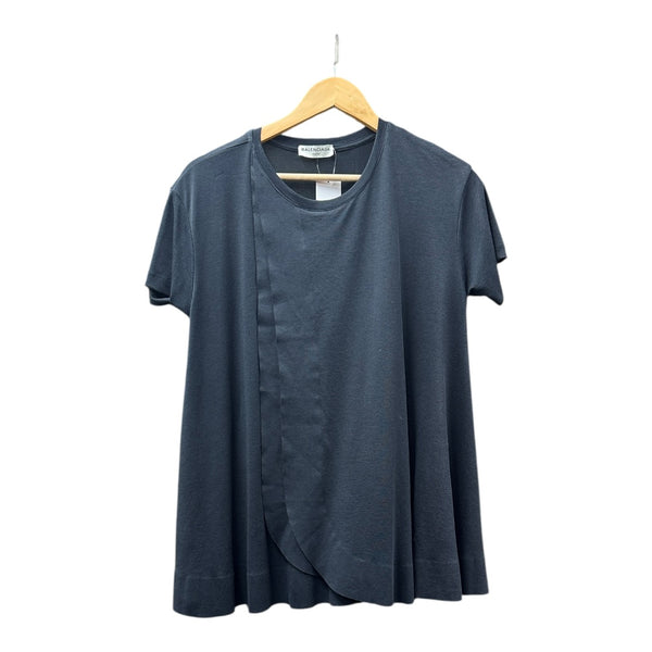 Authentic Balenciaga Black Asymmetric Drape Short Sleeve Top Ba37