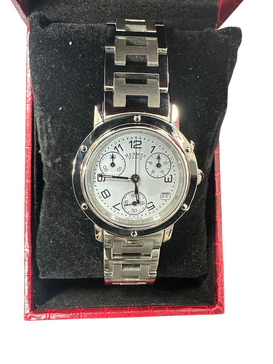 HERMES Clipper White Dial Gold & Silver Two-Tone Watch ER55