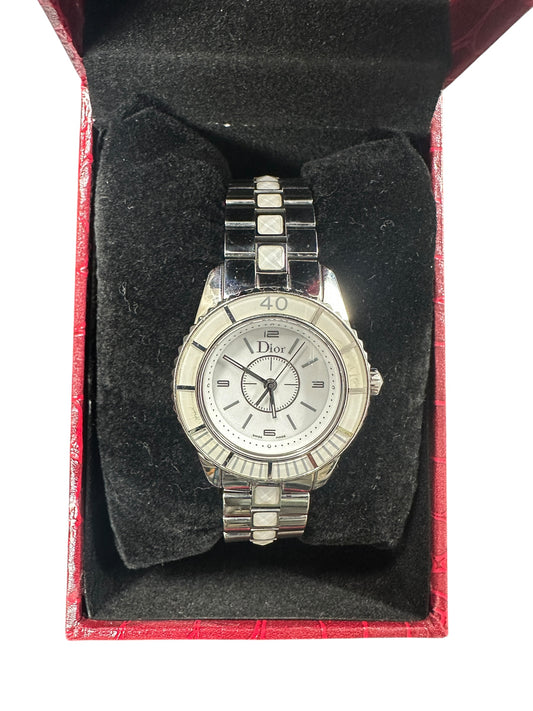 Christian Dior Swiss Made Silver & White Enamel Detail Watch ER88