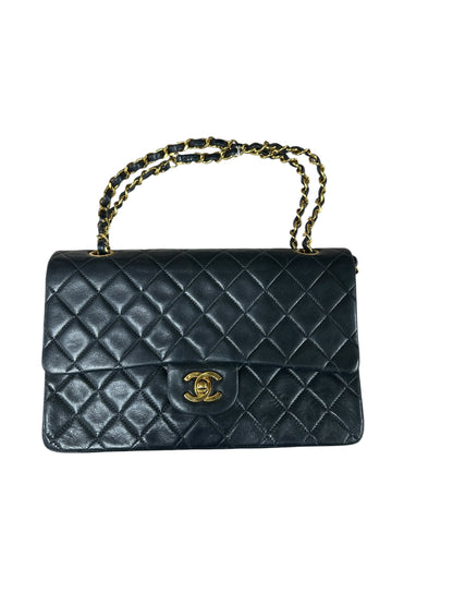 CHANEL Lambskin Classic Medium Double Flap Handbag Black Gold Hardware CH2149