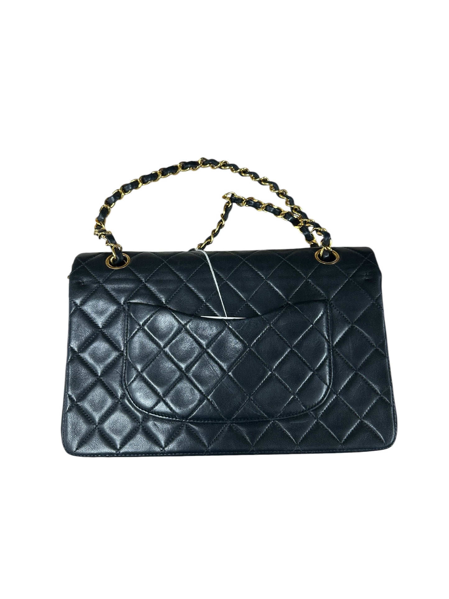 CHANEL Lambskin Classic Medium Double Flap Handbag Black Gold Hardware CH2149