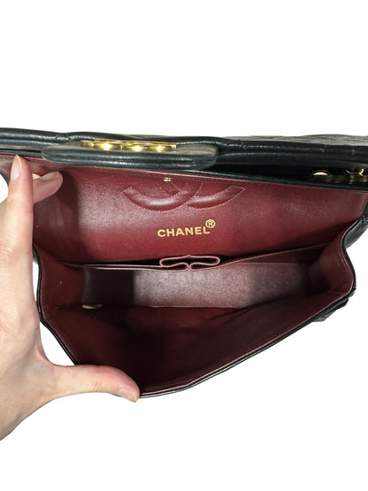 CHANEL Lambskin Classic Medium Double Flap Handbag Black Gold Hardware CH2149