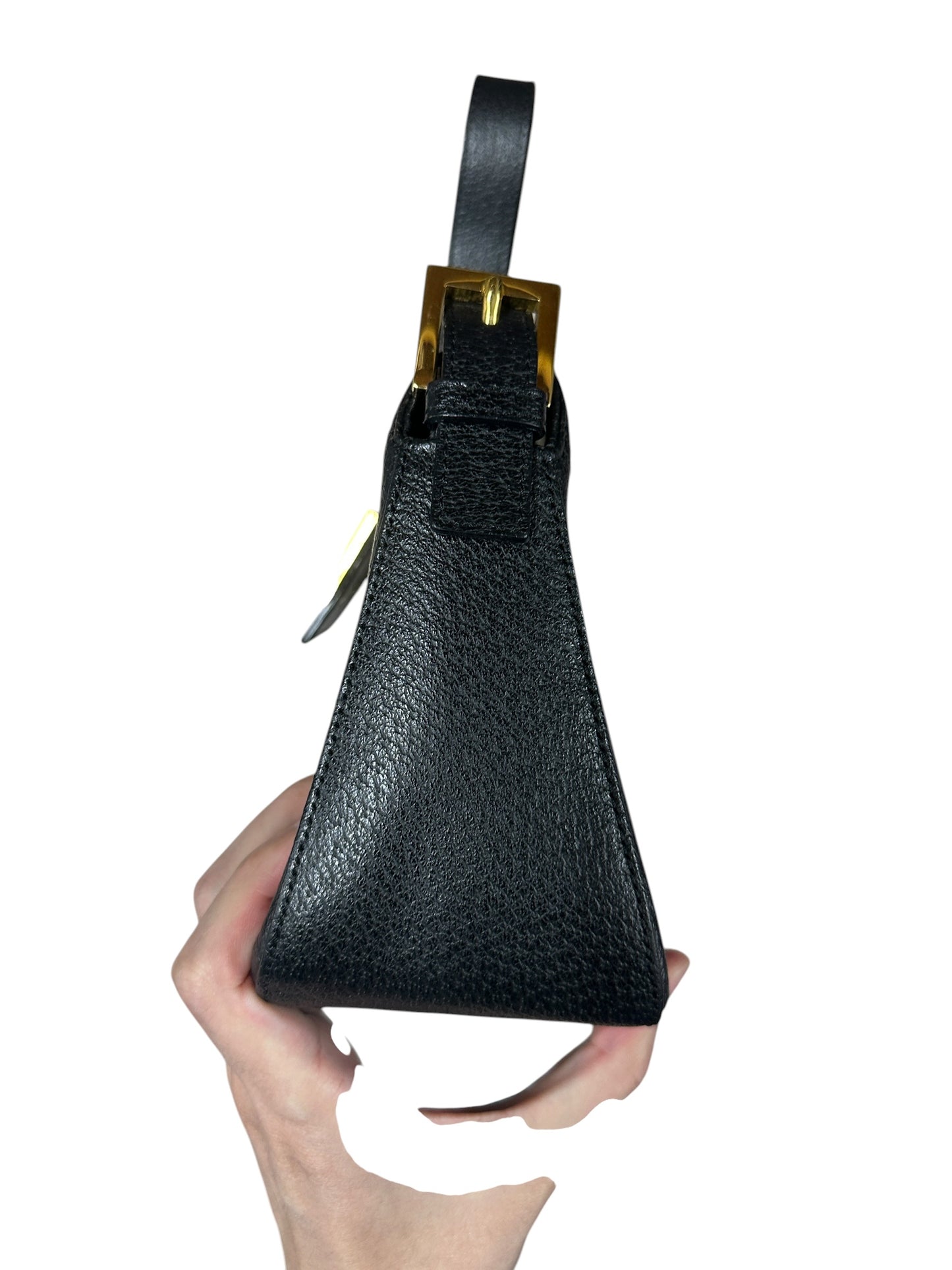 FENDI Mama Forever Grain Leather Shoulder Bag with Stone FF Buckle Black Gold Hardware FE375
