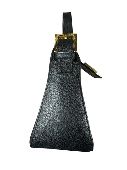 FENDI Mama Forever Grain Leather Shoulder Bag with Stone FF Buckle Black Gold Hardware FE375