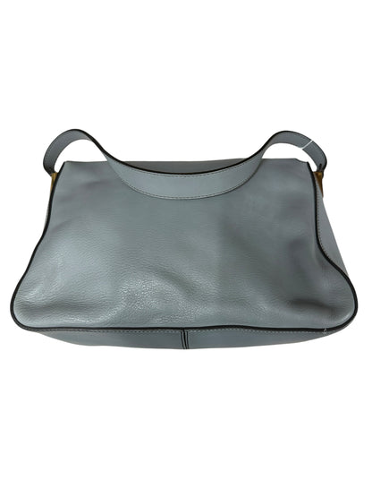 FENDI Smooth Calfskin Leather FF Buckle Shoulder Bag Grey Gold Hardware FE374